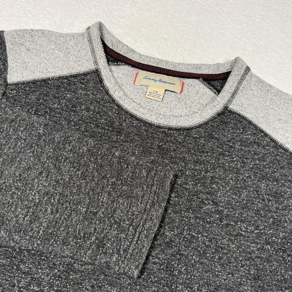 Tommy Bahama Sweater Mens Large Gray Crewneck Knit Side Zip Pocket Pullover